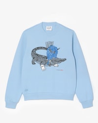 Moletom feminino Lacoste x Netflix em fleece de algod&atilde;o org&acirc;nico com modelagem solta