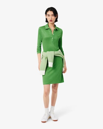 Vestido Polo em Piqu&eacute; com acabamento acetinado fluido