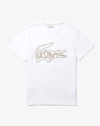 Camiseta masculina em algod&atilde;o com crocodilo bordado e decote careca