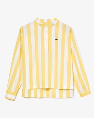 Camisa De Mujer De Algod&oacute;n De Rayas Con Cuello Mao