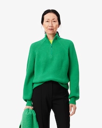 Sweater De Lana Acanalado Con Cuello Con Cierre