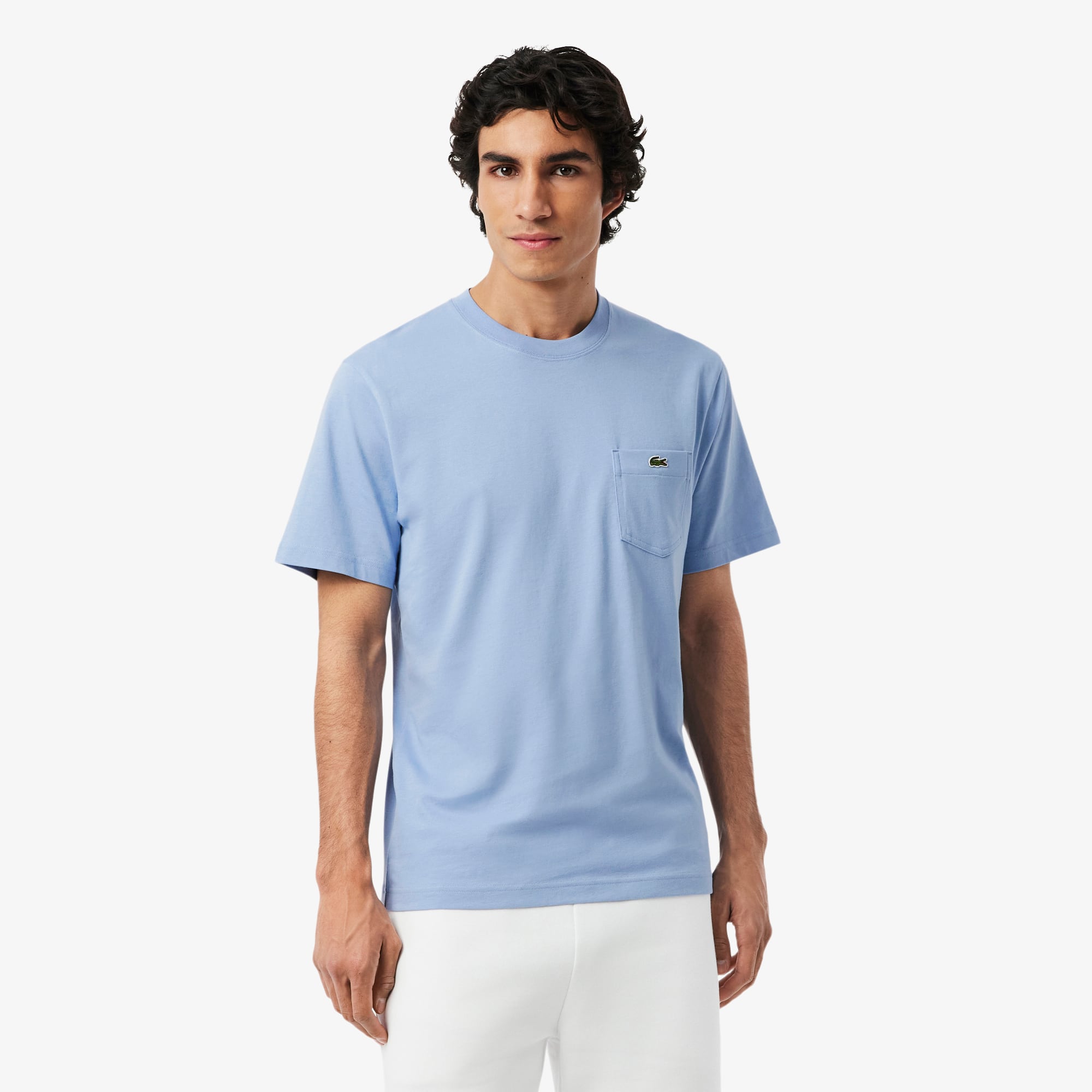 トップス L FCRB 26SS PRESS L/S TEE LIGHT BLUE Camiseta Algodão Orgânico Lacoste com Bolso no Peito