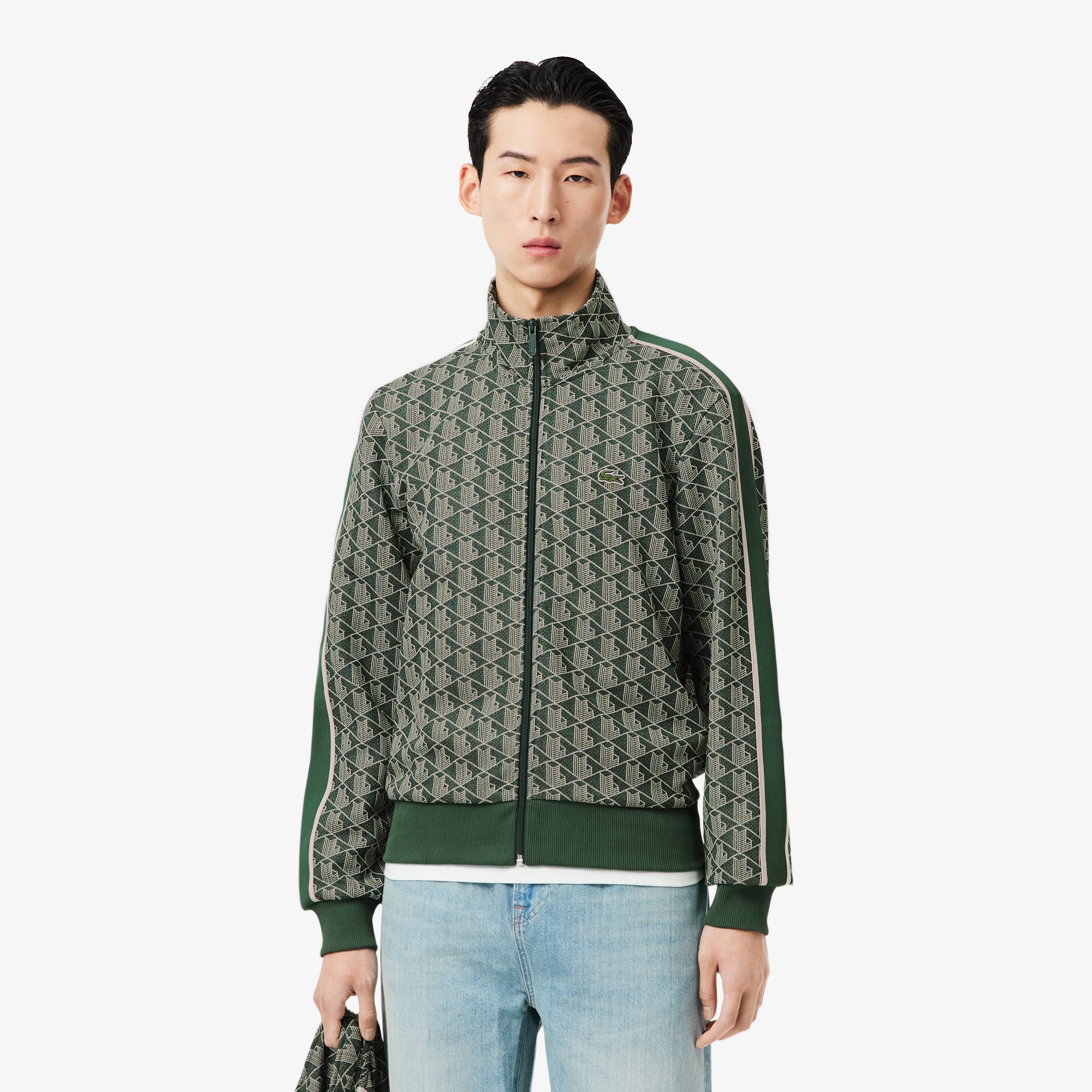 LACOSTE 幾何学模様 ジップアップジャケット M Moletom com Zíper Lacoste Paris em Jacquard Estampado