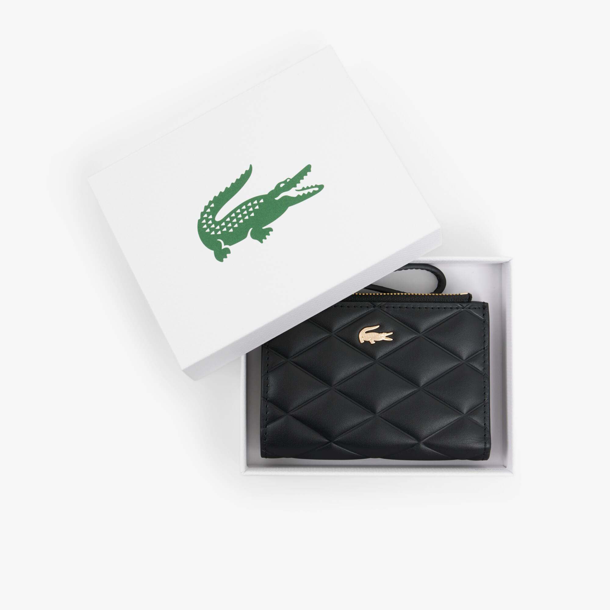 Porta-Moedas Lacoste de Couro Crocodelle com Zíper