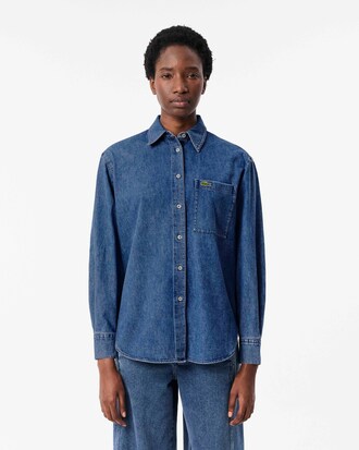 Camisa Oversized em Denim com Bolso no Peito