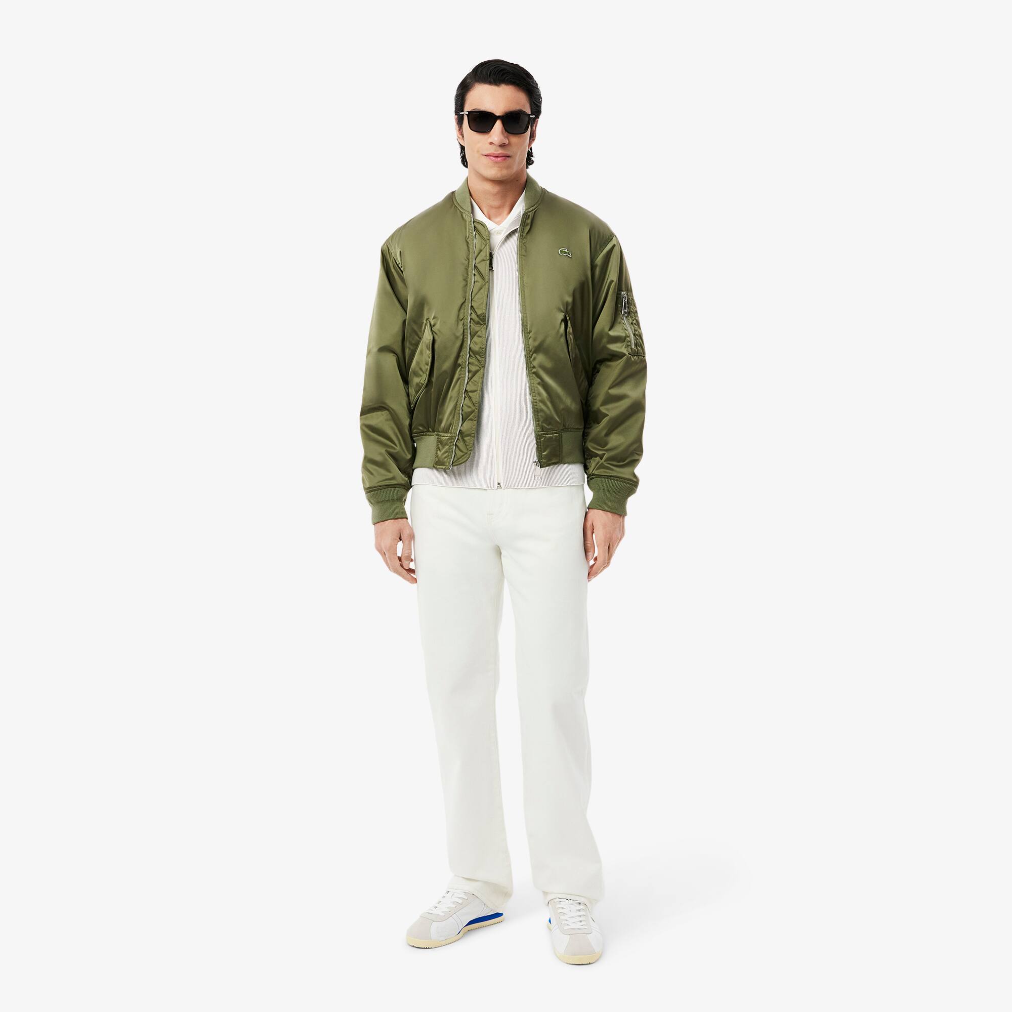 Suéter com Zíper Duplo Canelado e Listras Elegantes Lacoste