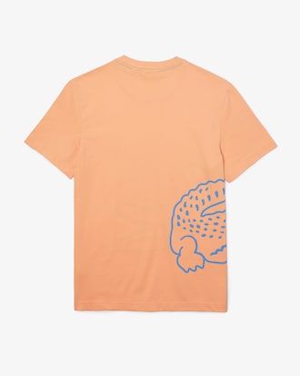 Camiseta masculina em algod&atilde;o org&acirc;nico com decote careca e estampa de crocodilo