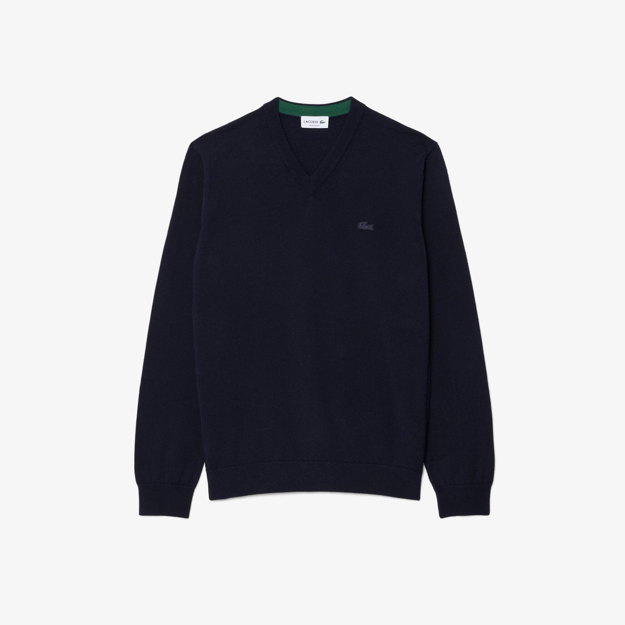 Suéter de Lã Masculino Lacoste Gola V Monocromático