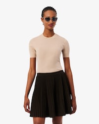 Su&eacute;ter de Malha Canelada de L&atilde; Merino de Mangas Curtas