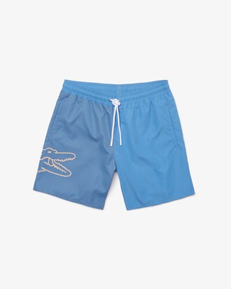 Calção de banho masculino bicolor com estampa de crocodilo