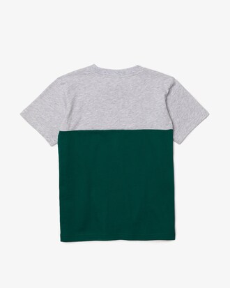 Camiseta infantil em algod&atilde;o com colorblock e decote careca