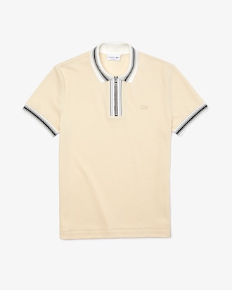Polo masculina Lacoste Regular Fit com gola listrada e z&iacute;per