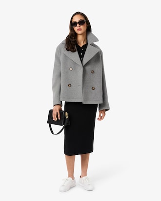 Short Oversized Wool Blend Pea Coat
