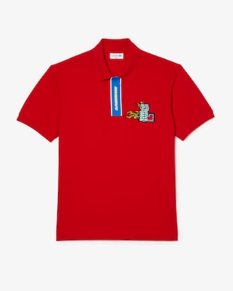Polo masculina Holiday com carcela contrastante e emblema de crocodilo