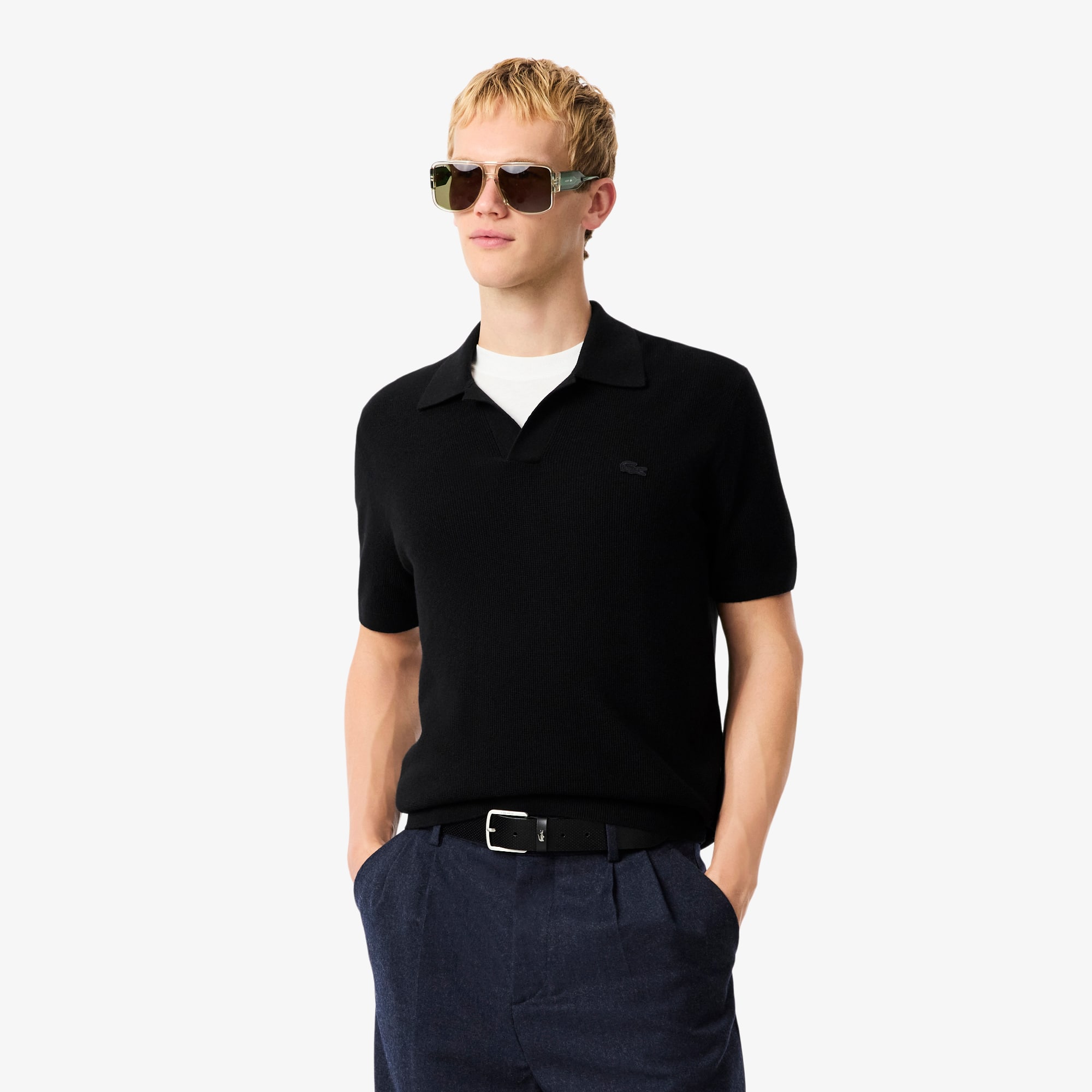 Polo Lacoste Suéter de Algodão Misto com Gola Aberta