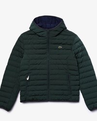 Jaqueta masculina acolchoada dobr&aacute;vel e resistente &agrave; &aacute;gua com capuz