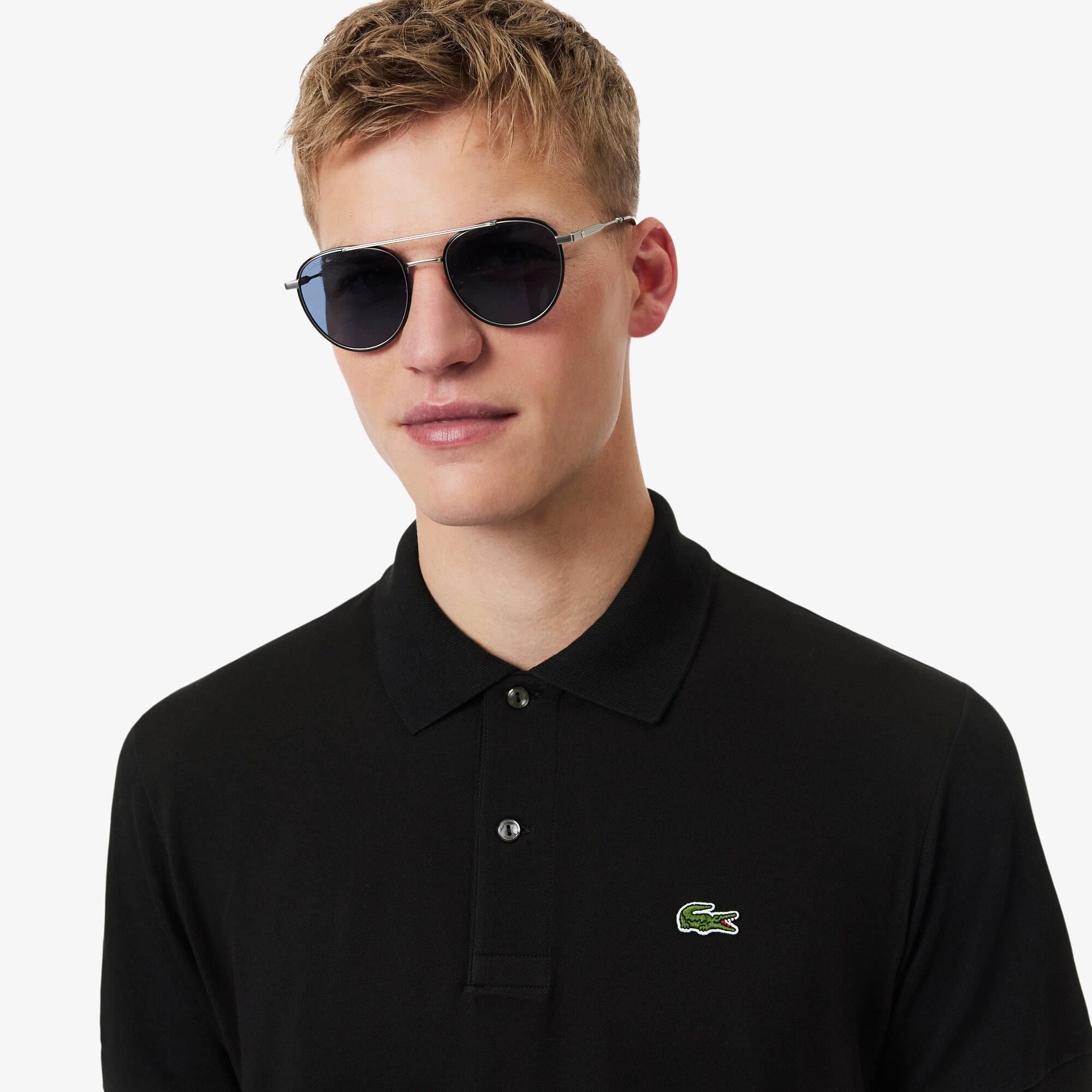 トップス KDG POLO LS SHIRT BLACK Camisa de Algodão Polo L.12.12 Light em Piqué Lacoste