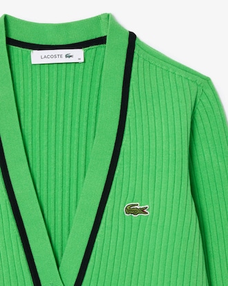 Cardigan de Tric&ocirc; com Malha Canelada 3D e Gola V