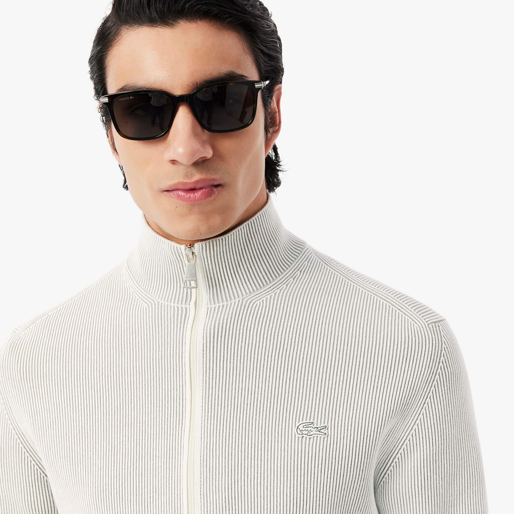 トップス LACOSTE Suéter com Zíper Duplo Canelado e Listras Elegantes Lacoste