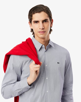 Camisa de Poplin Rayada Elastizada Slim Fit