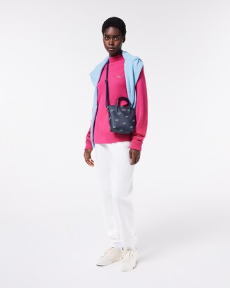 Mini bolsa tote transpassada com estampa de crocodilo