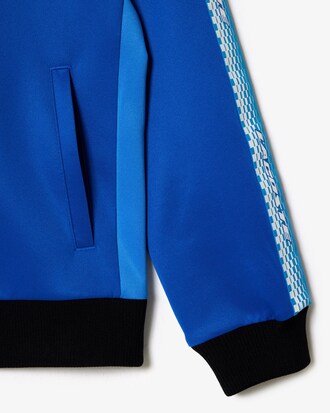 Moletom feminino com modelagem solta, z&iacute;per e listra com logo