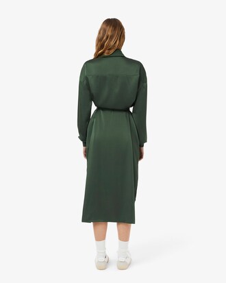 Vestido Fluido de Manga Longa com Cinto