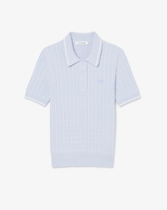 Striped Cable Knit Polo Collar Sweater