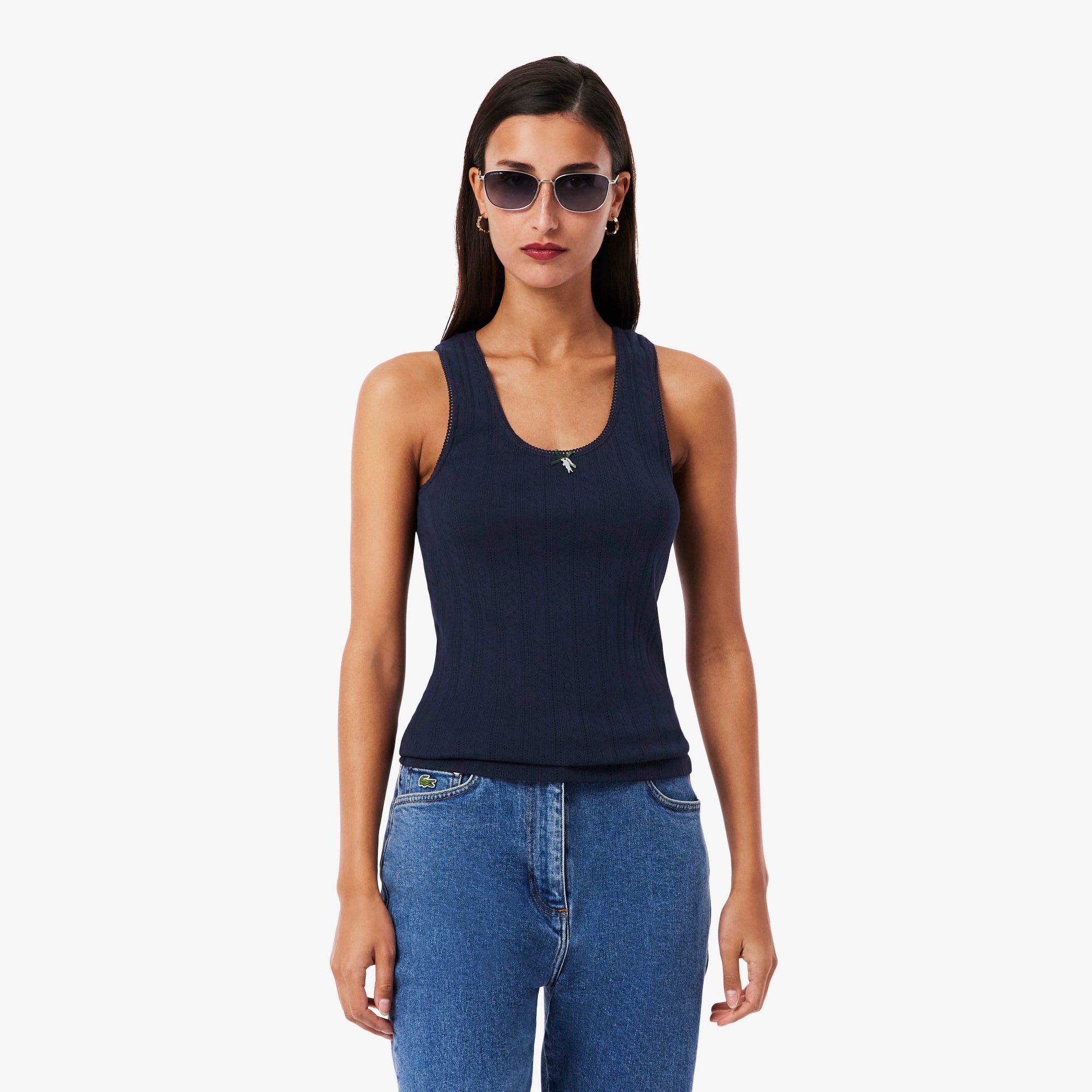 ラットマン Blusa Regata Feminina Lacoste em Malha Pointelle Slim Fit