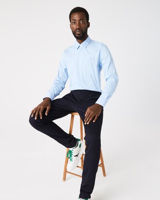 Camisa de hombre Lacoste slim fit en popel&iacute;n de algod&oacute;n con cuello franc&eacute;s