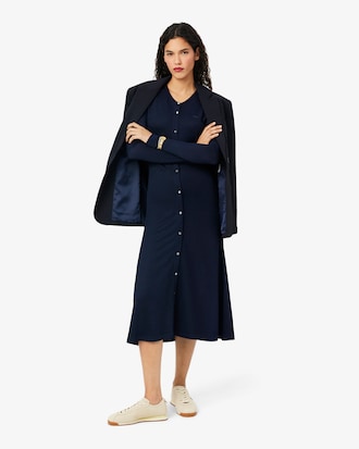 Vestido maxi de piqu&eacute; con botones de corte ajustado