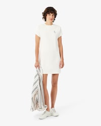 Vestido Canelado com Detalhe de Emblema Made in France