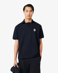 Loose Fit Badge Accent Fleece Polo Shirt