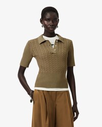 Su&eacute;ter com Gola Polo e Malha Tran&ccedil;ada