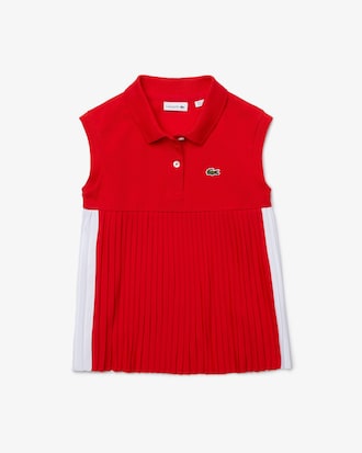 Polo infantil Lacoste em algod&atilde;o plissado
