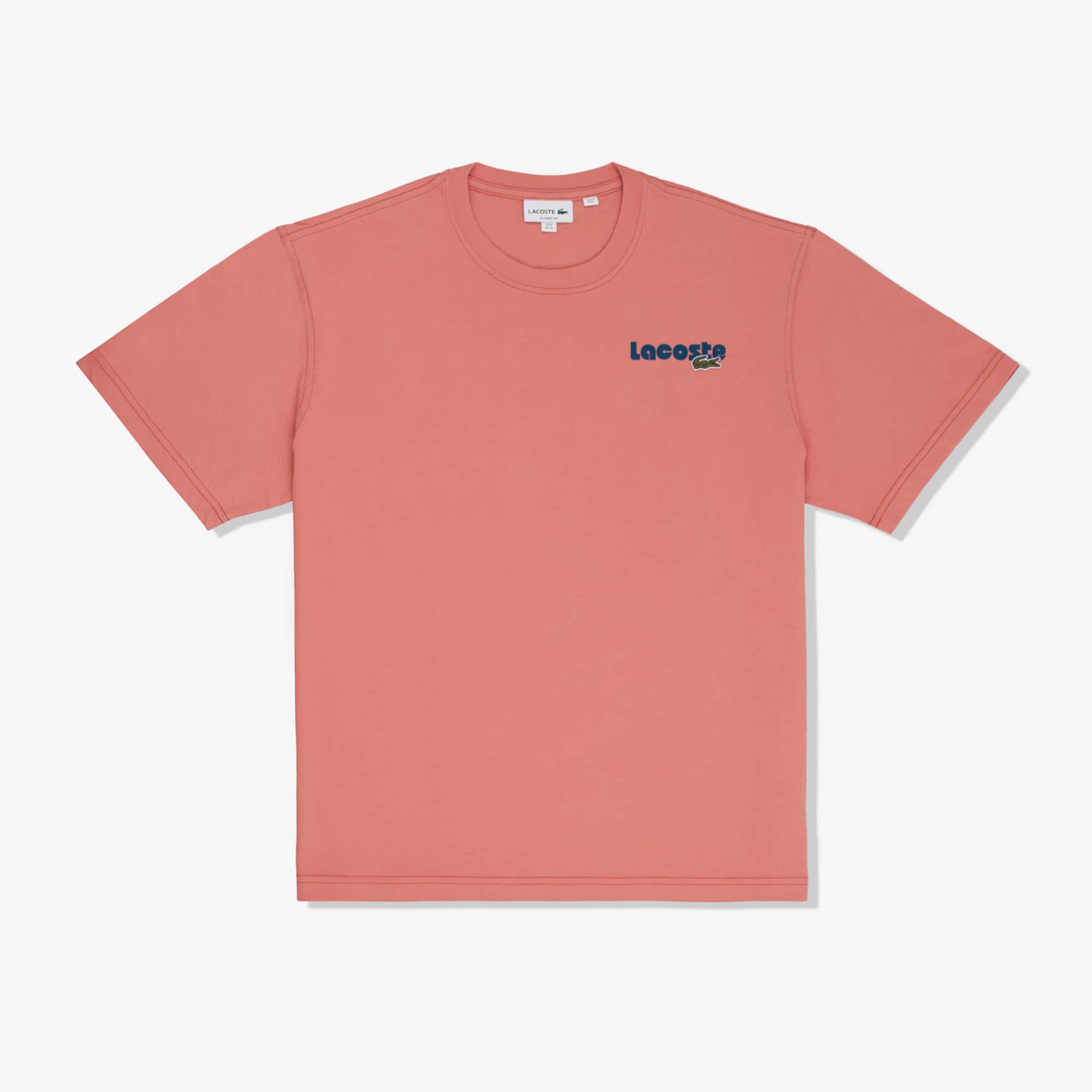 Camiseta Masculina Básica Lacoste com Efeito Lavado e Logotipo