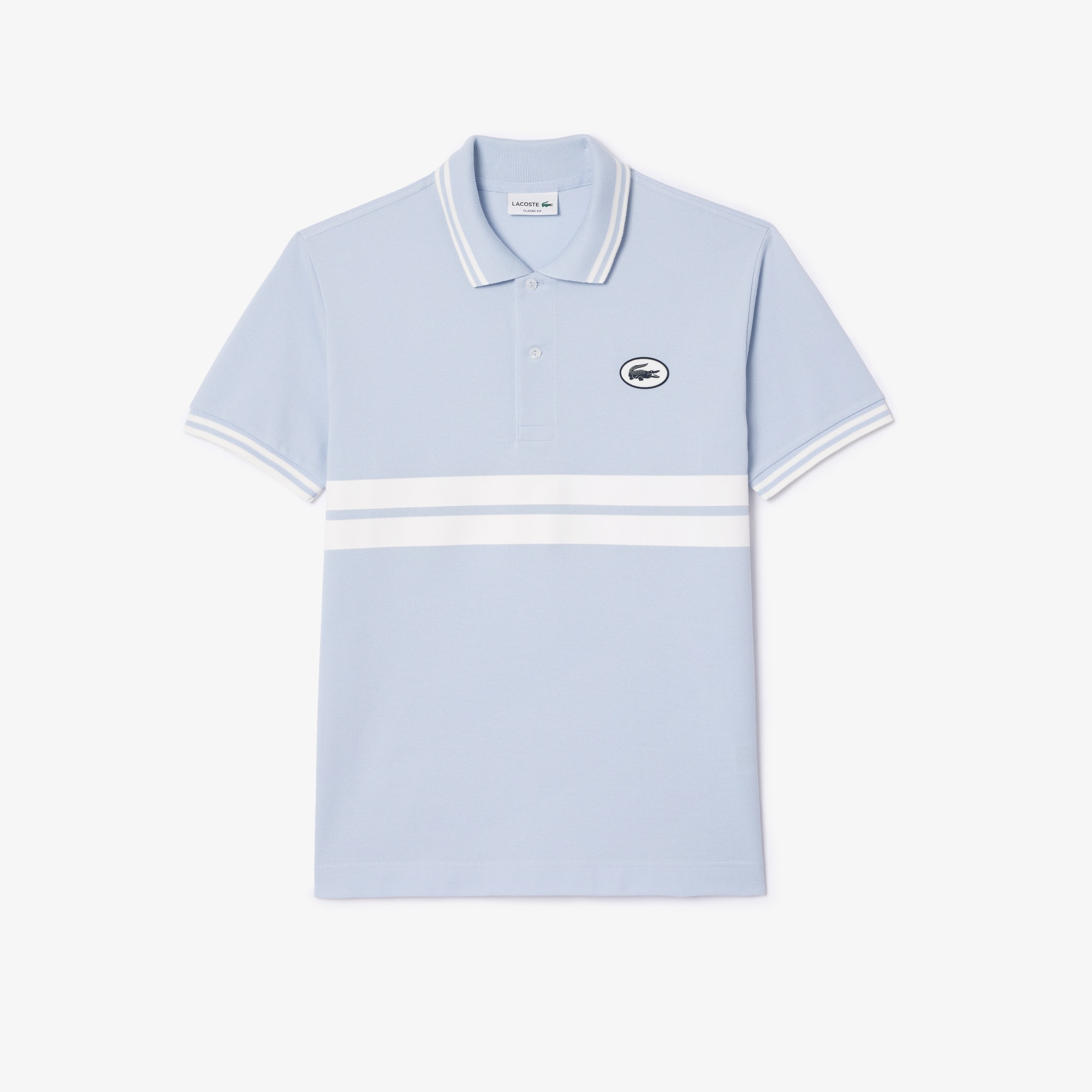 Polo Lacoste L.12.12 com Emblema e Listras Contrastantes