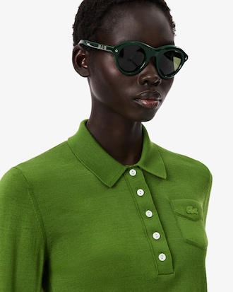 Suéter de Gola Polo Runway em Lã Merino e Algodão