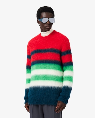 Sweater de piqu&eacute; de mezcla de alpaca cepillada con rayas Runway