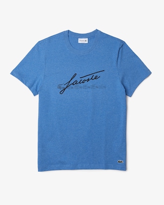 Camiseta masculina com decote careca, assinatura e estampa de crocodilos