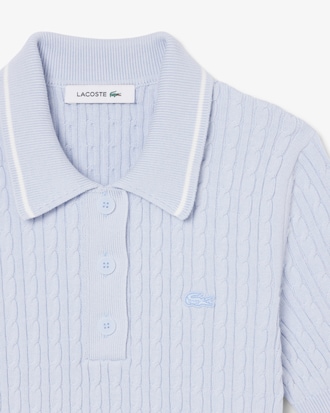 Striped Cable Knit Polo Collar Sweater