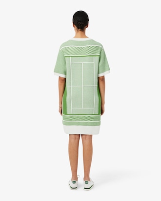 Vestido jersey de jacquard con motivo de pista de tenis