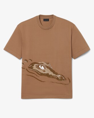 Remera con Cocodrilo Bordado con Mostacillas de Pasarela