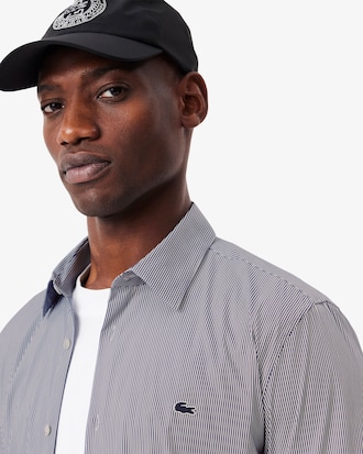 Camisa Slim Fit Listrada em Popeline Stretch