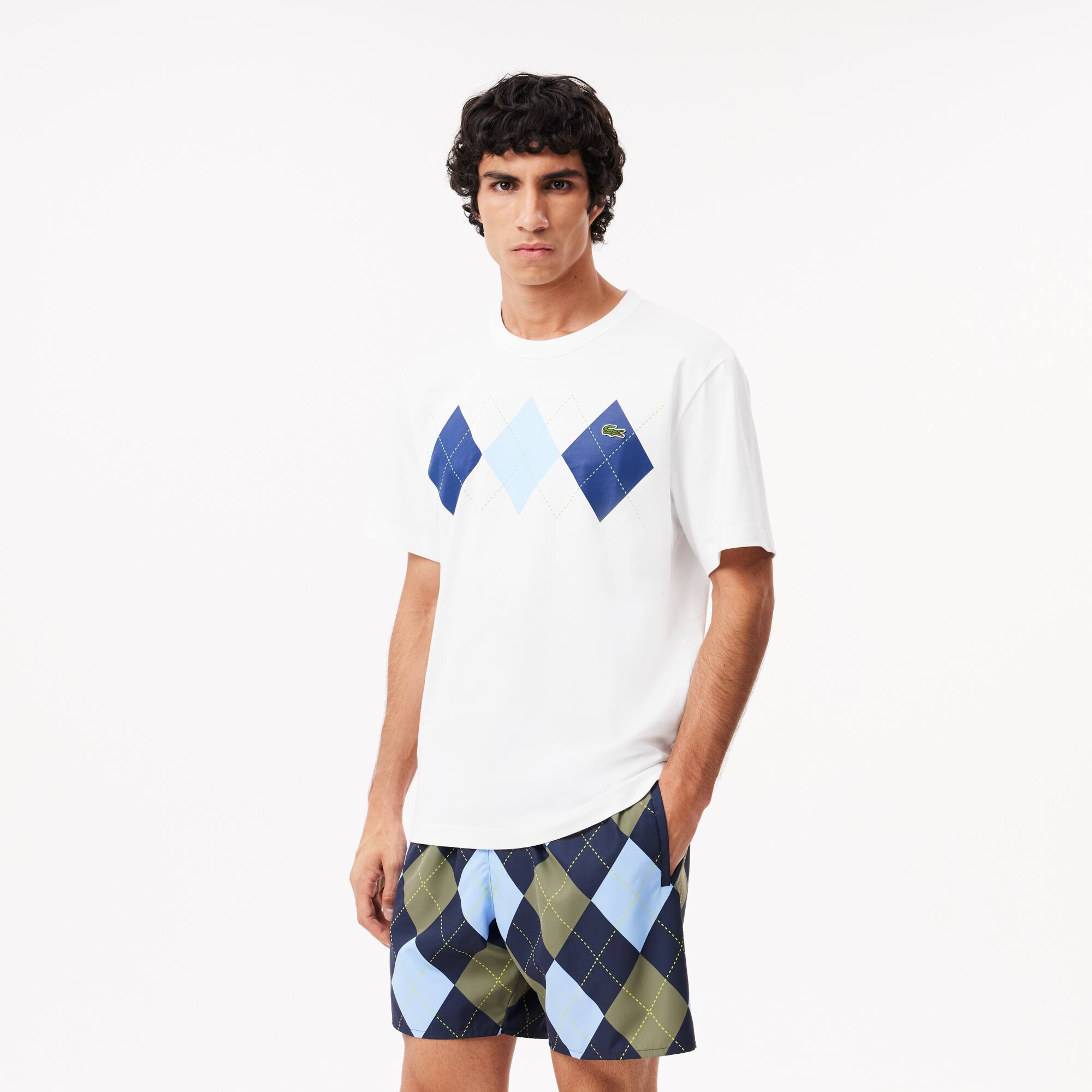 Camiseta com Estampa Argyle em Algodão Pesado Lacoste