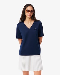 Camiseta de Algod&atilde;o com Gola V e Caimento Relaxado