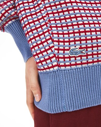 Suéter feminino em jacquard de algodão com decote canoa