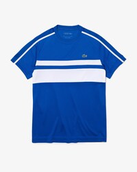 Camiseta masculina Lacoste SPORT Tennis em dois materiais respir&aacute;veis com listras