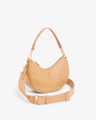 Cartera Medialuna De Cuero Con Relieve Maheki