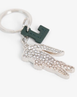 Llavero con colgantes de cocodrilo engastado con cristales y L